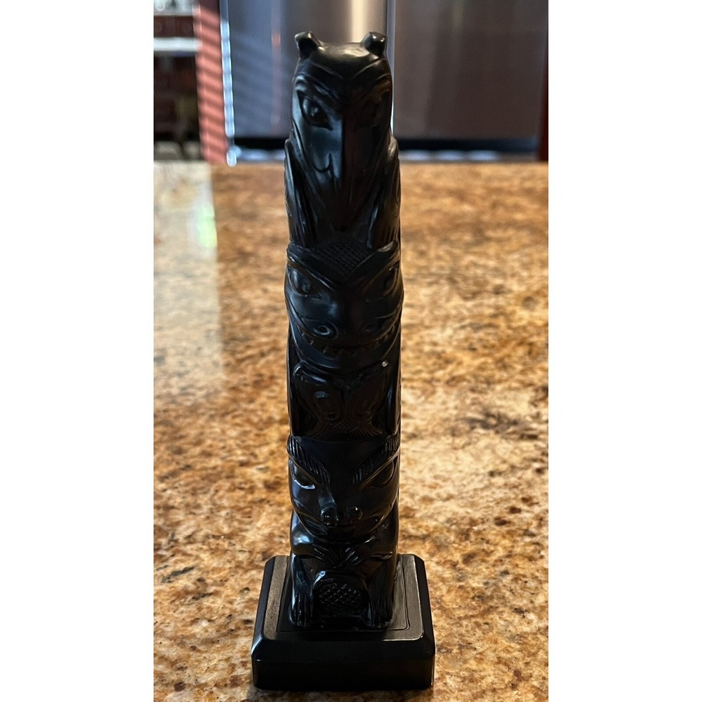 Boma Canada Totem Pole Black‎ Resin 7" Four Headed Multi-Icon